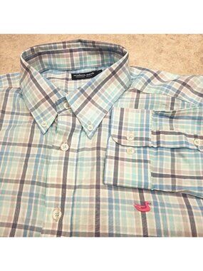 Southern Marsh Shirt Mens L Blue Plaid Button Down Long Sleeve Duck Casual Check